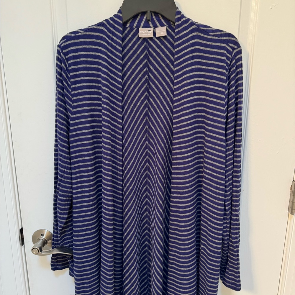 Chicos Cardigan Blue/Grey Stripe Size 2 or large